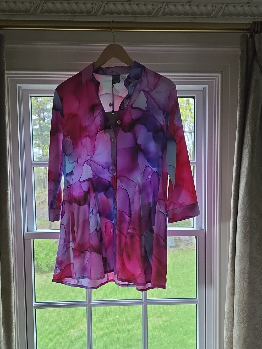 Watercolor Pink & Purple Tunic Blouse